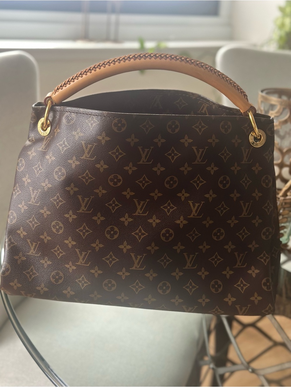Louis Vuitton Artsy Monogram Canvas Shoulder Bag with Natural Leather Handle